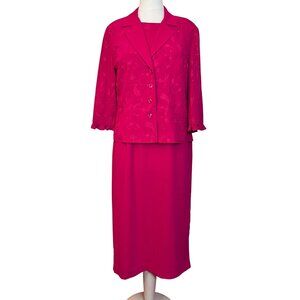 Sag Harbor Womens Hot Pink Fuschia 2 Piece Dress Suit Jacket Size 8 Embroidered